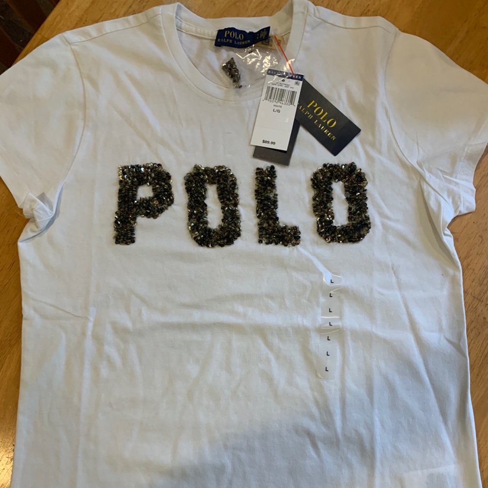 Women’s  White Polo T-Shirt SZ L new with tags